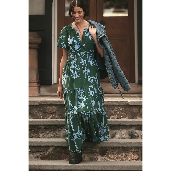 Anthropologie Dress Womens XS NWT Somerset Maxi Corduroy Edition Floral Green Anthropologie Dress Womens XS NWT Somerset Maxi Corduroy Edition Floral Green
